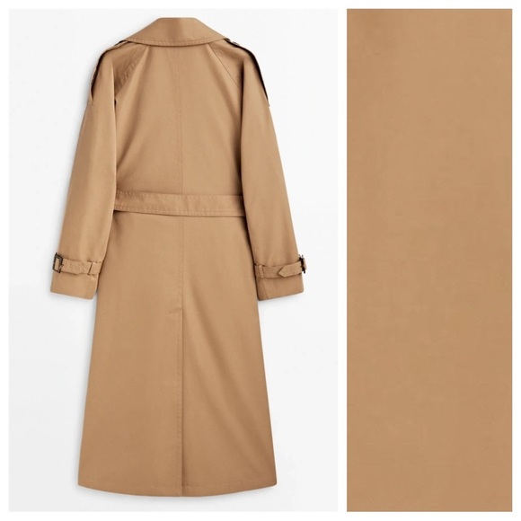 NWT. Massimo Dutti Camel Cotton Blend Voluminous Trench Coat with Belt. Size S. - Picture 7 of 13